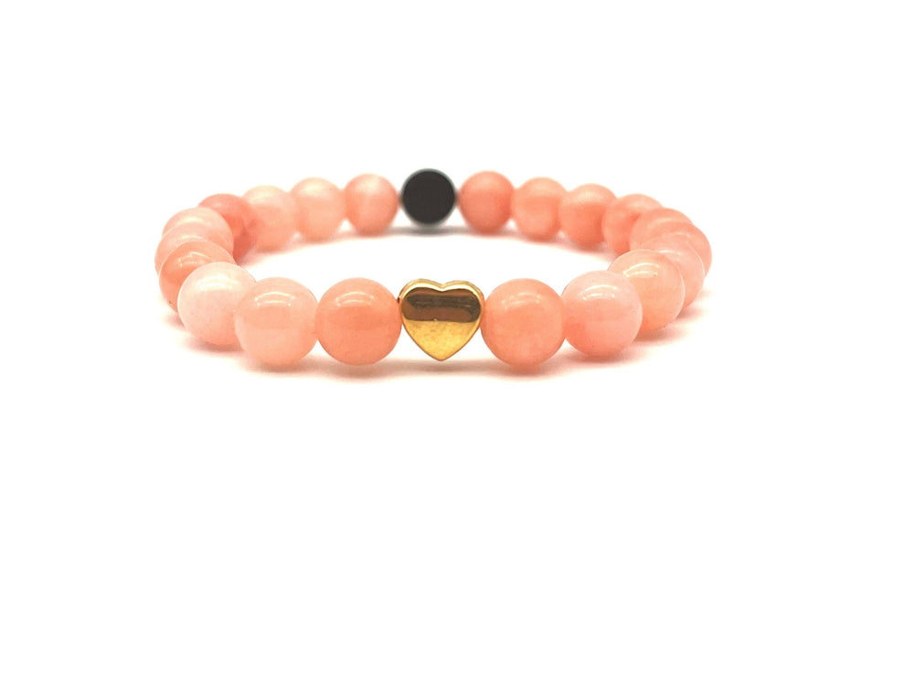 Armband Calcit peach Herz - Bracelettery #farbe_gold