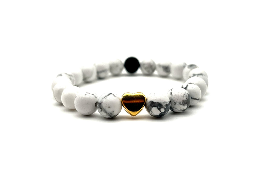Armband Howlith weiss Herz - Bracelettery #farbe_gold