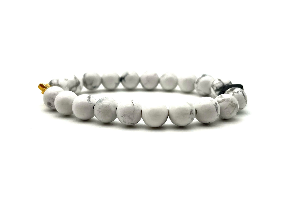 Armband Howlith weiss Krone - Bracelettery #farbe_gold