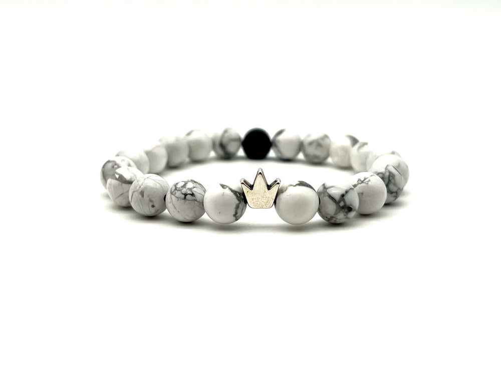 Armband Howlith weiss Krone - Bracelettery #farbe_silber