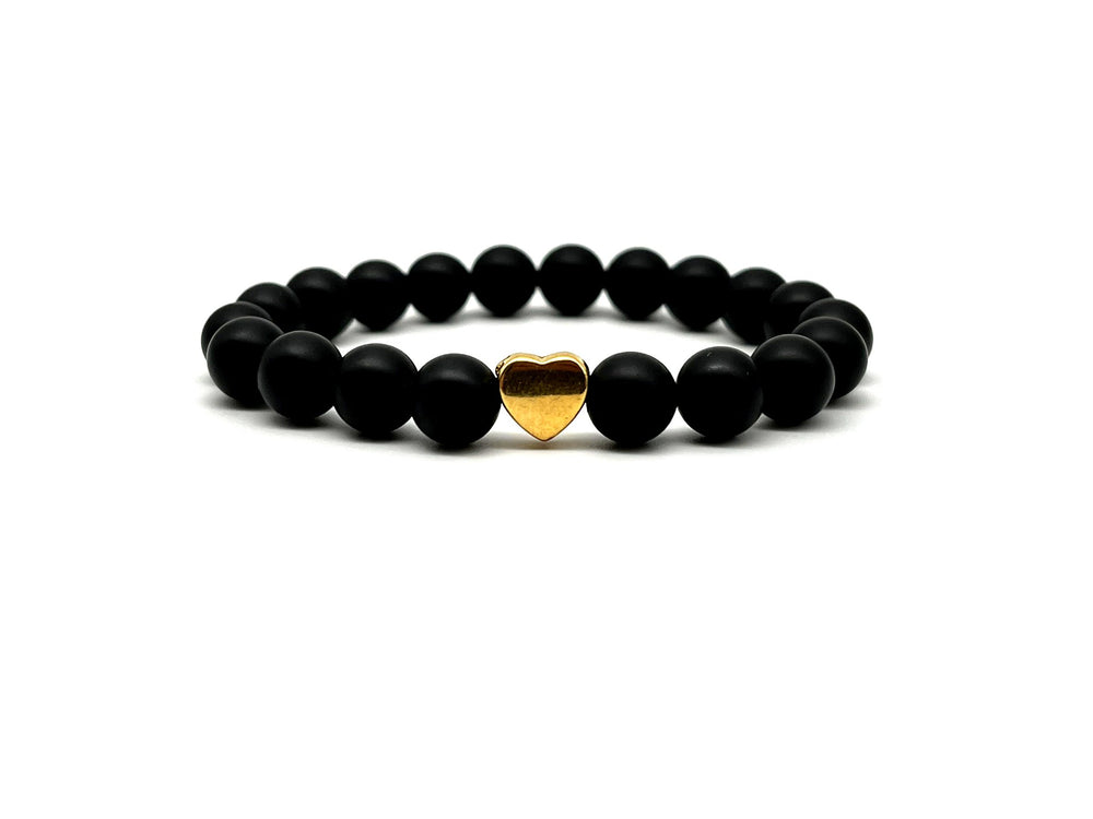 Armband Onyx Herz - Bracelettery #farbe_gold