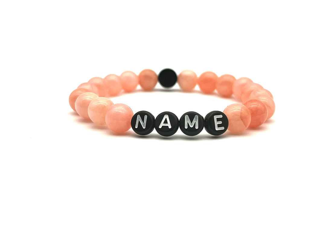 Partnerarmband Calcit peach Name - Bracelettery #farbe_schwarz