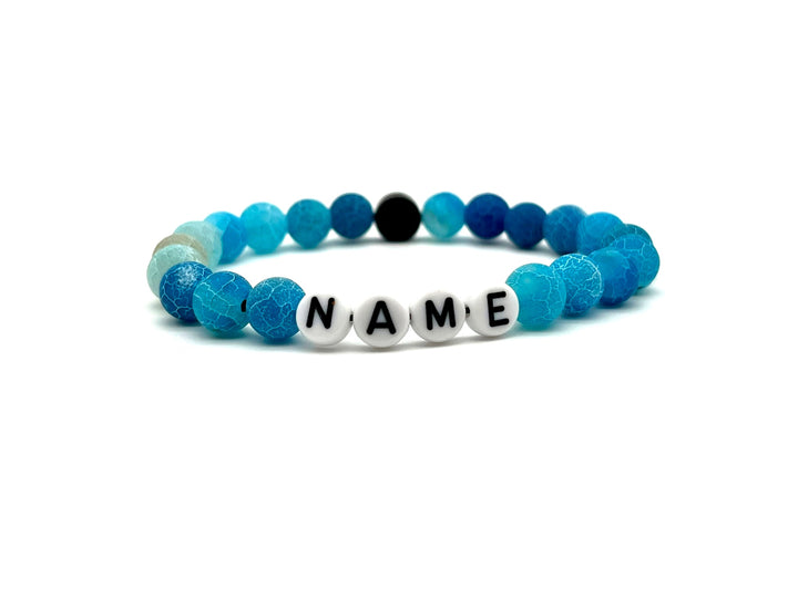 Partnerarmband Chalcedon blau Name - Bracelettery #farbe_weiss