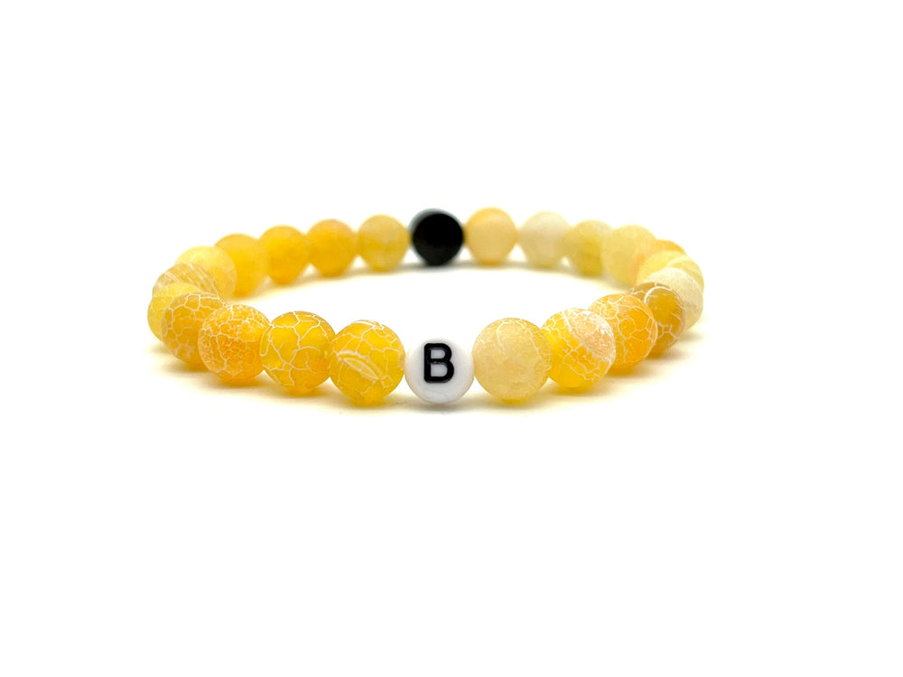 Partnerarmband Chalcedon gelb Buchstabe - Bracelettery #farbe_weiss
