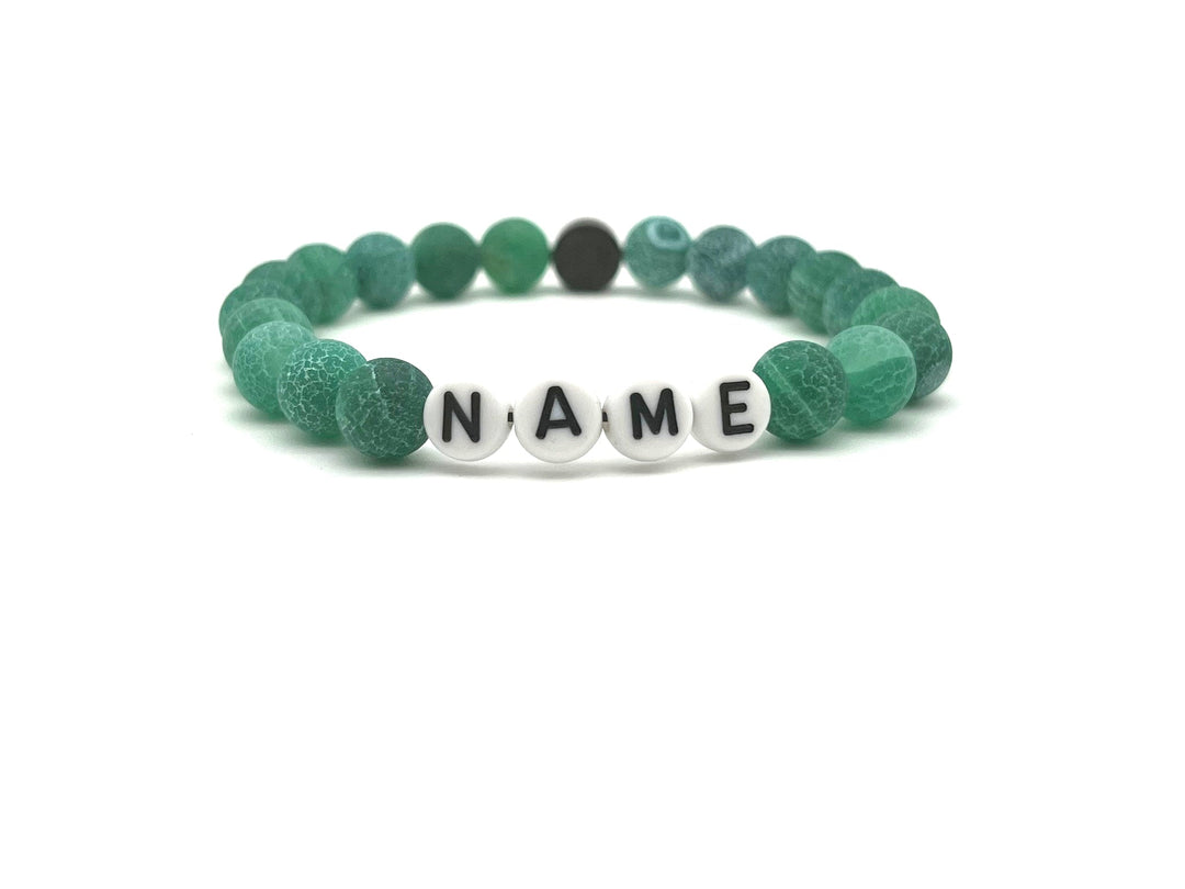 Partnerarmband Chalcedon grün Name - Bracelettery #farbe_weiss