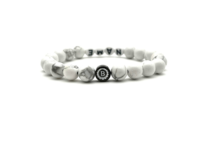 Partnerarmband Howlith weiss Name - Bracelettery #farbe_weiss