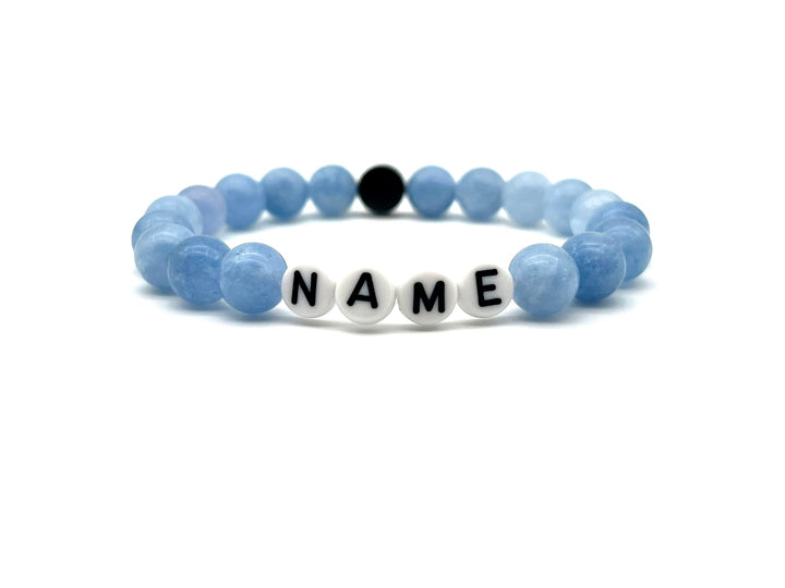 Partnerarmband Jade aquamarin Name - Bracelettery #farbe_weiss