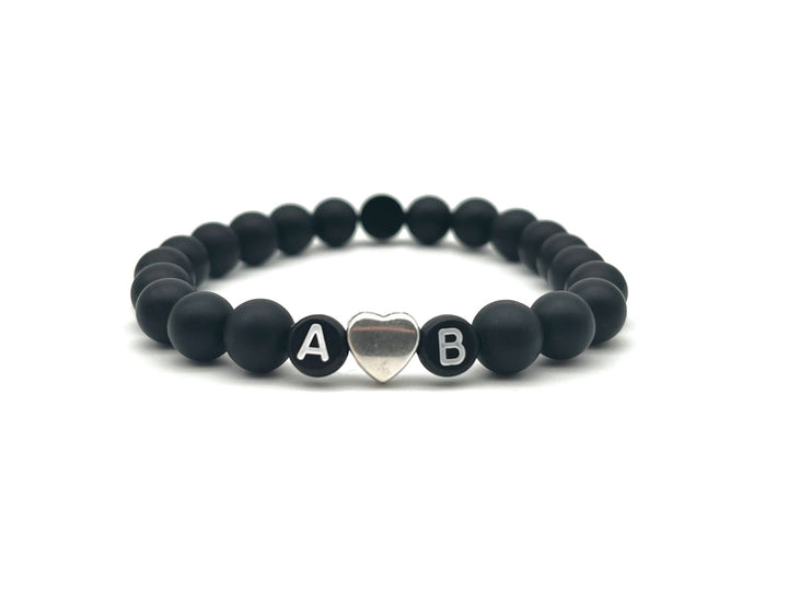 Partnerarmband Onyx Buchstabe schwarz Herz - Bracelettery