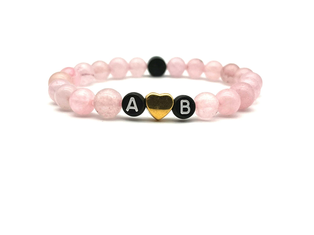 Partnerarmband Quarz pink Buchstabe schwarz Herz - Bracelettery #farbe_gold