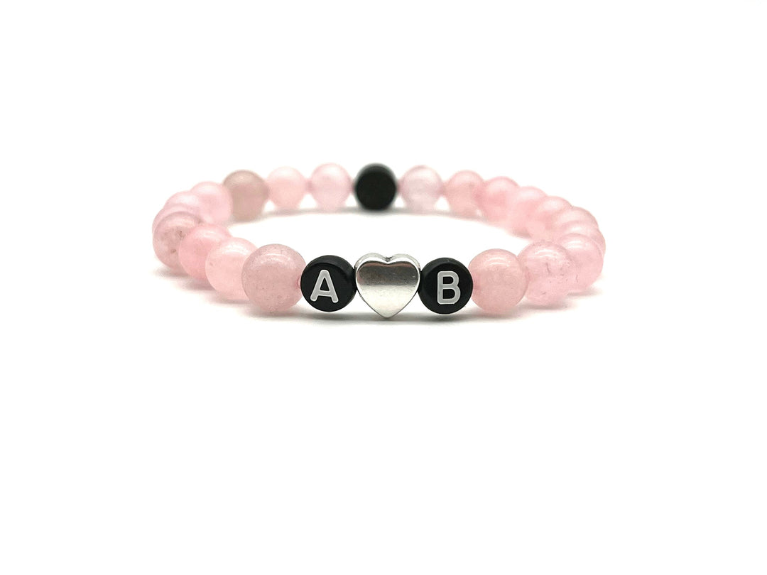 Partnerarmband Quarz pink Buchstabe schwarz Herz - Bracelettery #farbe_silber