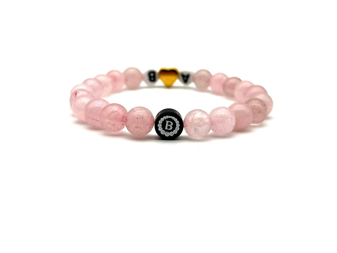 Partnerarmband Quarz pink Buchstabe weiss Herz - Bracelettery #farbe_gold