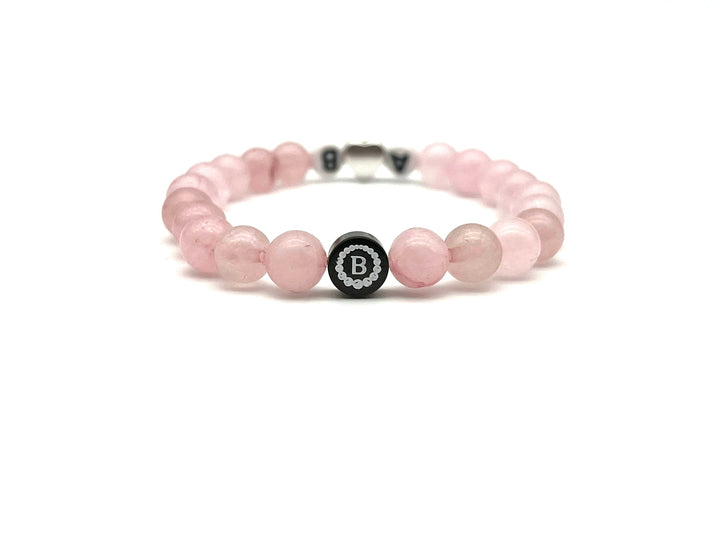 Partnerarmband Quarz pink Buchstabe weiss Herz - Bracelettery #farbe_silber